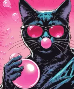 Black Cat Blowing Bubble Gum Diamond Painting
