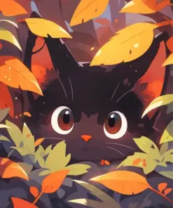 Black Cat In Fall Leaves Diamond Painting