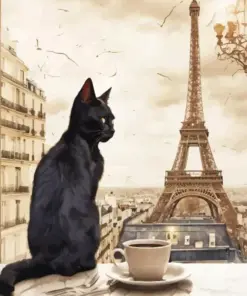 Black Cat In Paris City Diamond Painting