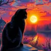 Black Cat Looking At Sunset Diamond Painting