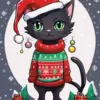 Black Christmas Cat Diamond Painting