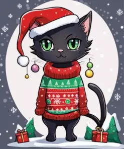 Black Christmas Cat Diamond Painting