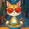Cartoon Cat Eating Noodles Diamond Painting