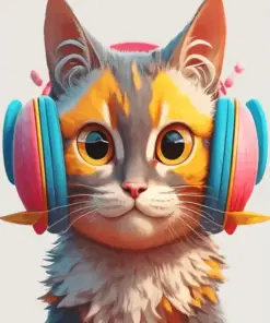 Cartoon Cat Wearing Headphones Diamond Painting