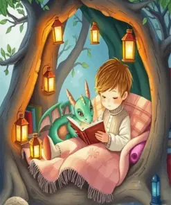 Cartoon Child Reading Diamond Painting