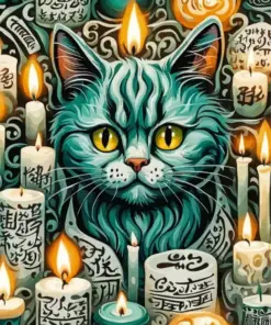 Cat And Candles Diamond Painting