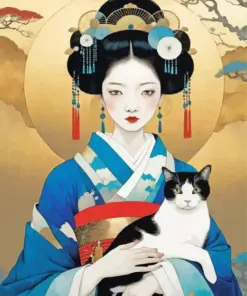 Cat And Japanese Woman Diamond Painting