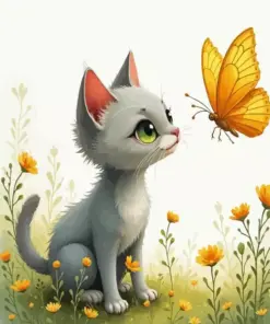 Cat And Purple Butterfly Diamond Painting