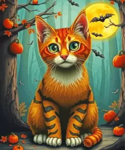 Cat And Bats Diamond Painting