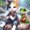 Cat And Lizard Playing Flute Diamond Painting