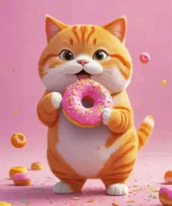 Cat Eating Donut Diamond Painting