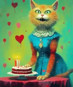 Cat Holding Cake Diamond Painting