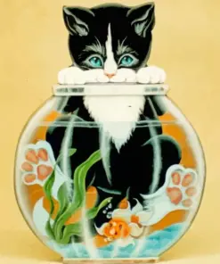Cat In A Fish Bowl Diamond Painting