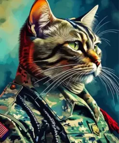 Cat In Military Uniform Diamond Painting