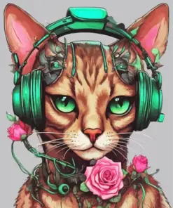 Cat Listening To Music Diamond Painting