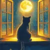 Cat Looking To The Moon Diamond Painting