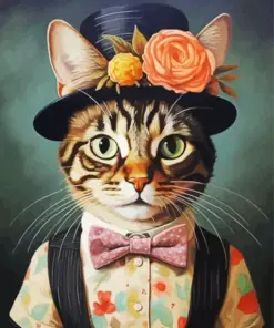 Cat Wearing A Flowers Hat Diamond Painting