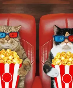 Cats Eating Popcorn In Cinema Diamond Painting