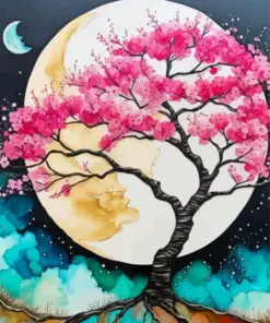 Cherry Blossom Tree And Moon Art Diamond Painting