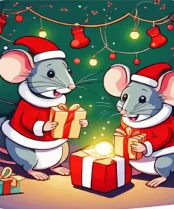 Christmas Cartoon Mice Diamond Painting