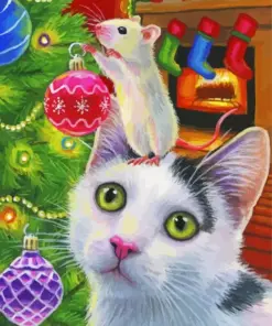 Christmas Cat And Mouse Art Diamond Painting