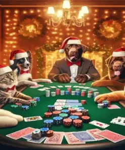 Christmas Cats And Dogs Playing Diamond Painting