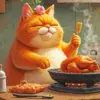 Chubby Orange Cat Cooking Diamond Painting