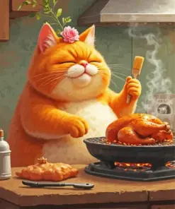 Chubby Orange Cat Cooking Diamond Painting