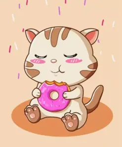 Cute Cat Eating A Donut Diamond Painting