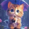 Cute Cat Holding Umbrella Diamond Painting