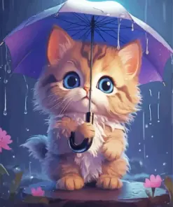 Cute Cat Holding Umbrella Diamond Painting