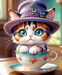 Cute Cat In A Cup Diamond Painting