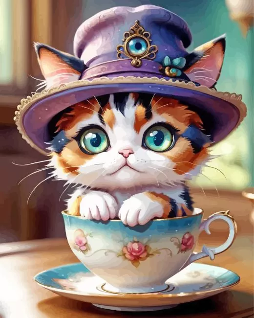 Cute cat in a cup Diamond Paintings Cute Cat In A Cup Diamond Painting