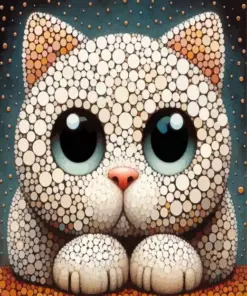 Dotted Cat With Big Eyes Diamond Painting