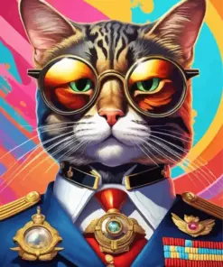General Cat Wearing Glasses Diamond Painting