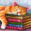 Ginger Cat Sleeping On Books Diamond Painting