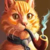 Ginger Cat Smoking Pipe Diamond Painting