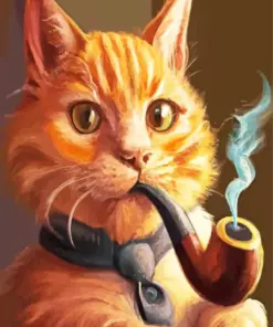 Ginger Cat Smoking Pipe Diamond Painting