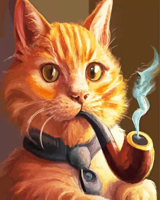 Ginger cat smoking pipe Diamond With Numbers Ginger Cat Smoking Pipe Diamond Painting