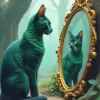 Green Cat In The Mirror Diamond Painting