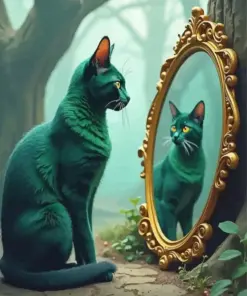 Green Cat In The Mirror Diamond Painting