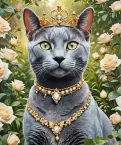 Grey Cat Wearing Crown Diamond Painting