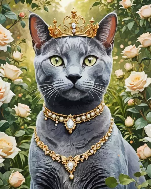 Grey Cat Wearing Crown Diamond With Numbers Grey Cat Wearing Crown Diamond Painting