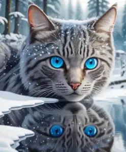Grey Cat Reflection Diamond Painting