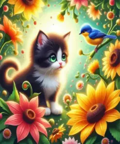Kitten And Bird Diamond Painting