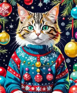 Merry Christmas Cat Diamond Painting