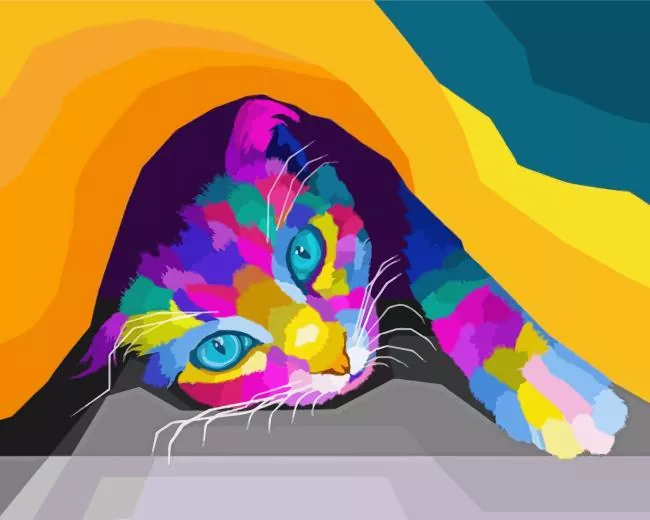 Pop Art Cat Under Blanket Diamond With Numbers Pop Art Cat Under Blanket Diamond Painting