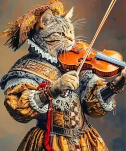 Renaissance Cat Playing Violin Diamond Painting