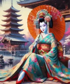 Vintage Chinese Girl With Umbrella Diamond Painting