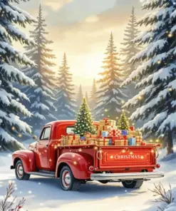 Vintage Christmas Red Truck Diamond Painting